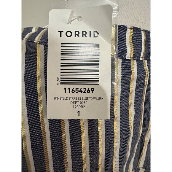 Torrid New Metallic Striped Short Sleeve Blouse W/ Button Detail Size 1X (14-16) - Picture 7 of 14